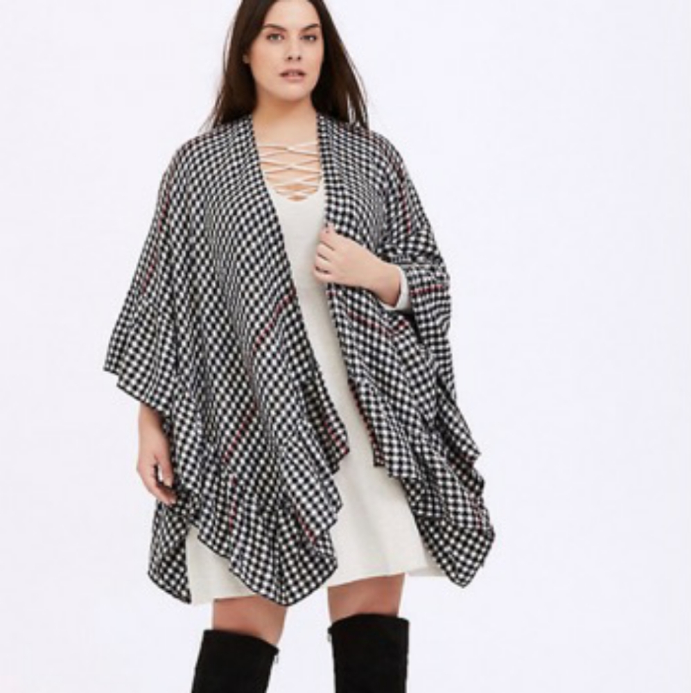 ⭐️Black Gingham, Red, White Stripe Ruffle Ruana⭐️: